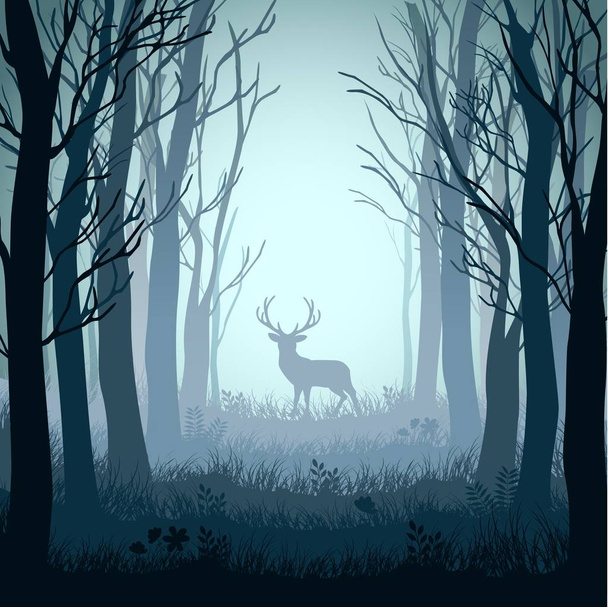Олень на осеннем туманном фоне леса
 - Вектор,изображение