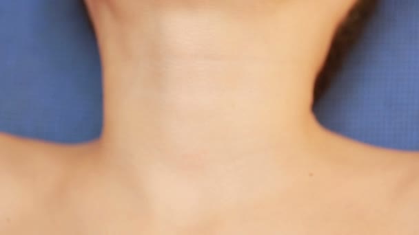 throat close up. Little boy with a sore throat. Holding his neck - Footage, Video