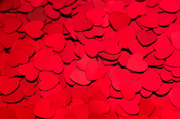Valentines day background of red hearts confetti. - Photo, Image