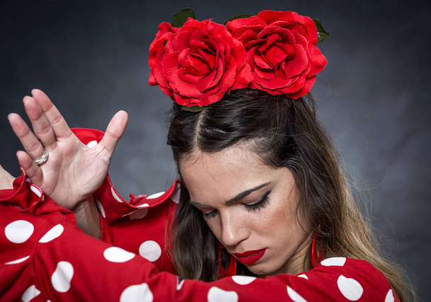 Portret van jonge flamencodanseres in mooie jurk  - Foto, afbeelding