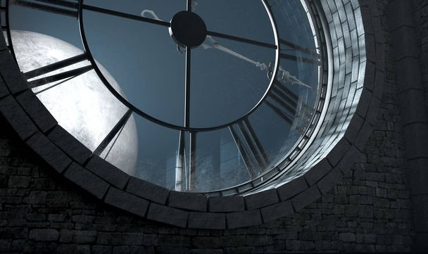 Reloj retroiluminado antiguo y luna
 - Foto, Imagen