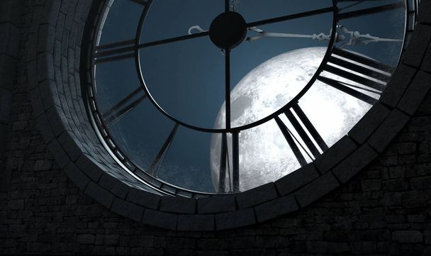 Antieke Backlit klok en Moon - Foto, afbeelding