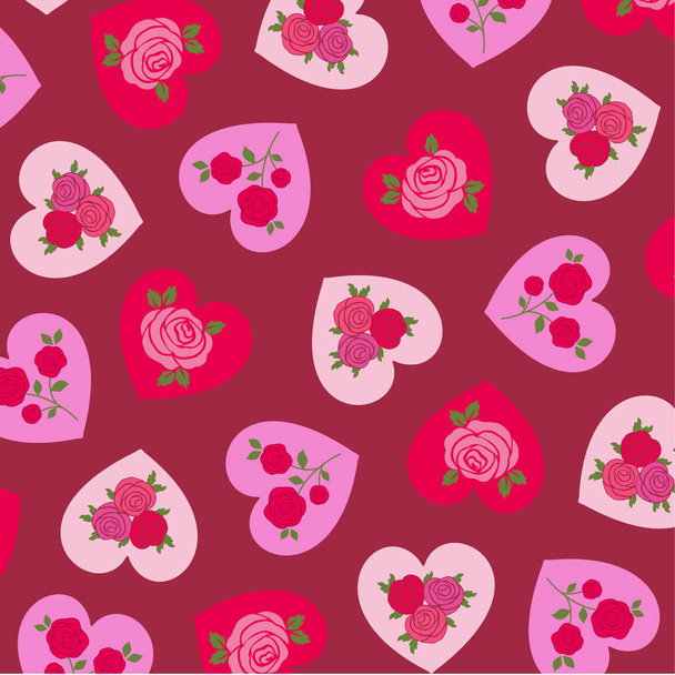  roses on hearts pattern   - Vector, Image