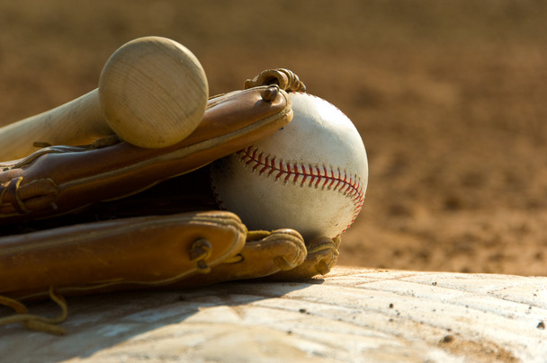 Baseball equipment on base - Photo, Image