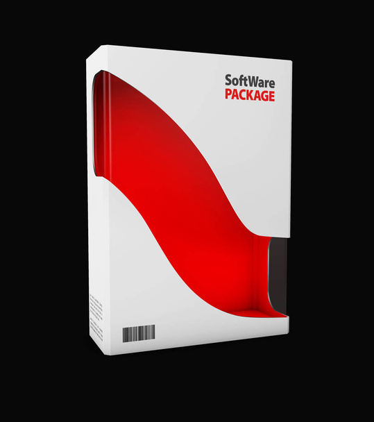 Caja de paquete de cartón de producto blanco y rojo. Ilustración 3d aislado sobre fondo negro
. - Foto, Imagen