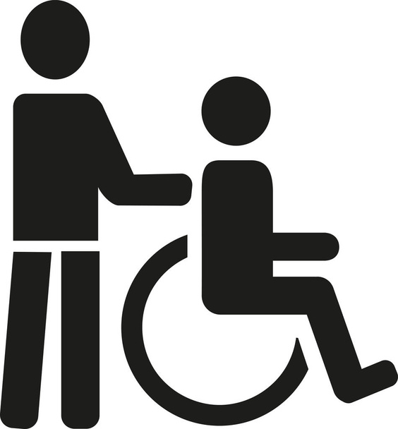 Rollstuhl mit Pflegeperson-Piktogramm - Vektor, Bild