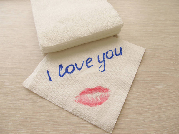 The text I love you on a white napkin - Photo, Image