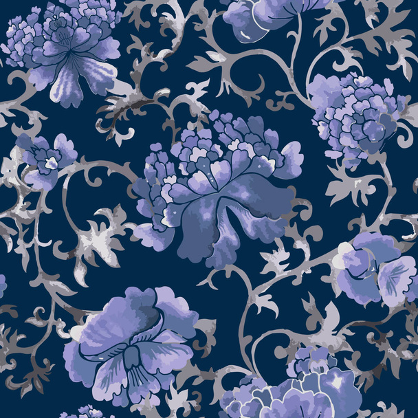 Seamless chinese pattern. Watercolor style wallpaper with floral ornament . - Διάνυσμα, εικόνα