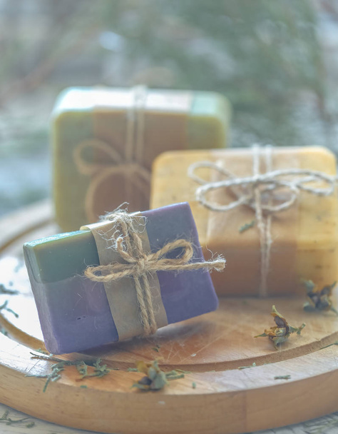 handmade soap on wooden background - Photo, Image