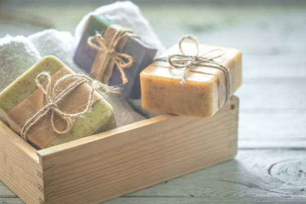 handmade soap in wooden box - Photo, Image