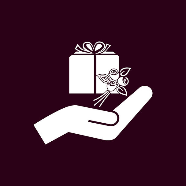 ajándék és kéz ikon - Vektor, kép