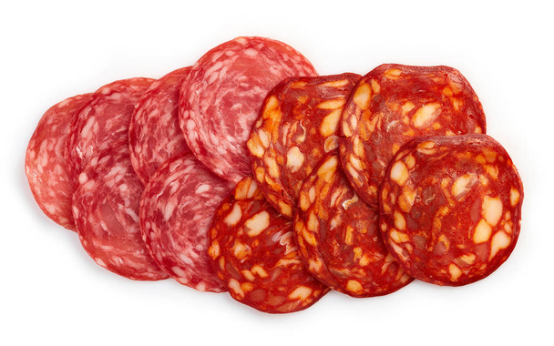 Slices of chorizo sausage and salami - Photo, Image