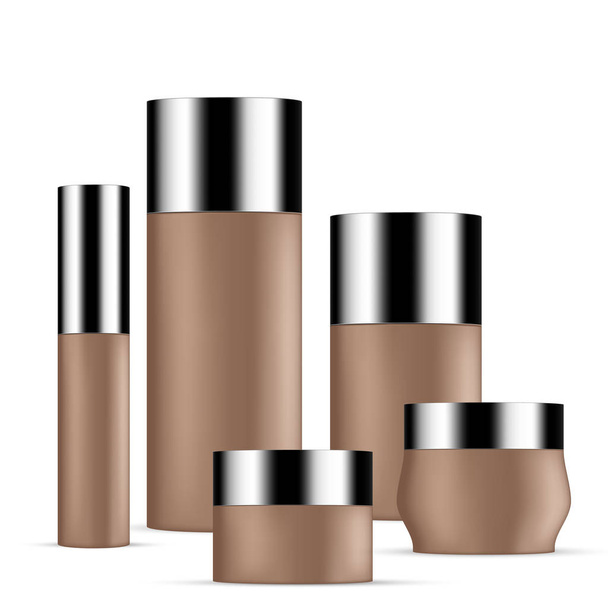 SET de produtos de beleza de recipiente tonificado de pele escura / cosméticos
  - Vetor, Imagem