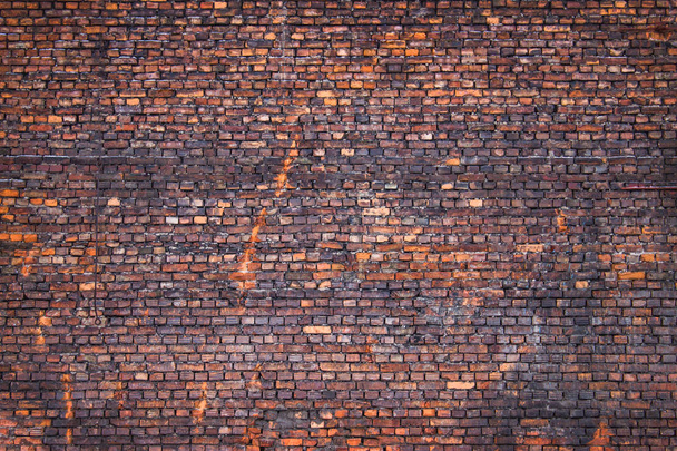 Stara ceglana ściana, stara faktura czerwonych bloków kamiennych zbliżenie - Zdjęcie, obraz
