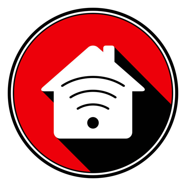 sinyal simgesi olan kırmızı yuvarlak, gölge - beyaz ev - Vektör, Görsel