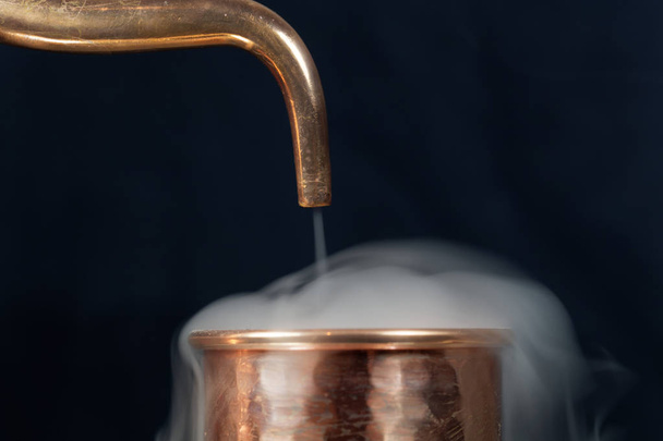 Copper pipe with steam - Fotoğraf, Görsel