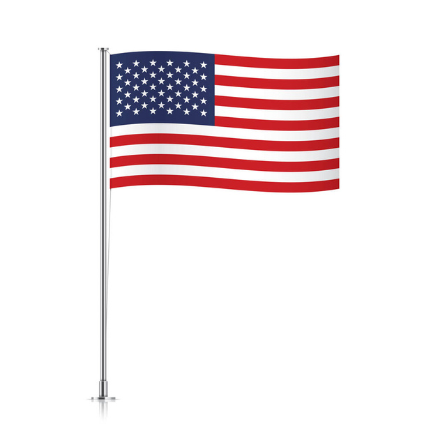 USA flag waving on a metallic pole. - Vector, Image
