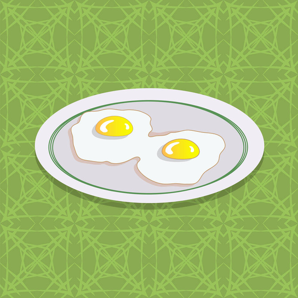 iki kızarmış yumurta beyaz plaka üzerinde - Vektör, Görsel
