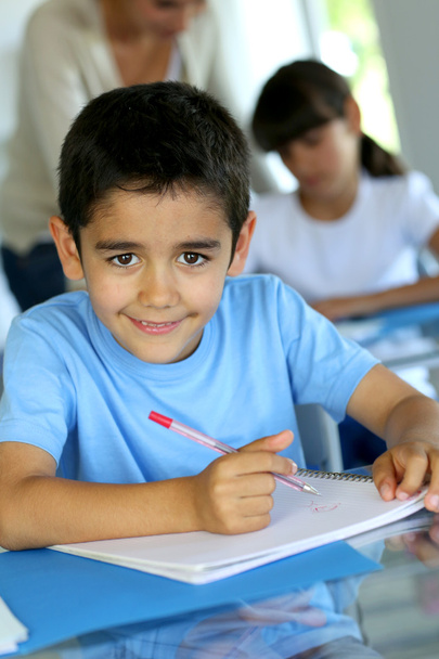 Portrait of smilng young boy sitting in classroom - Foto, immagini