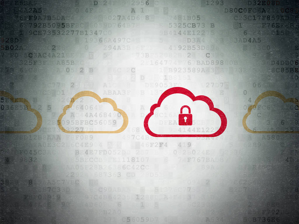 Cloud computing concept: cloud with padlock icon on Digital Data Paper background - Photo, Image