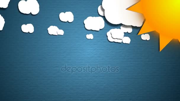 Απλή γελοιογραφία σύννεφα και ήλιο. Φόντο διασκέδαση - Πλάνα, βίντεο