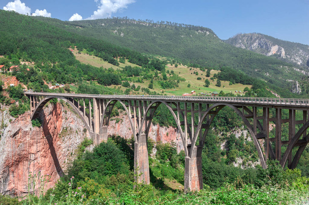 Durdevica Tara pont sur la rivière, une arche en béton au-dessus de la dans le nord du Monténégro
 - Photo, image
