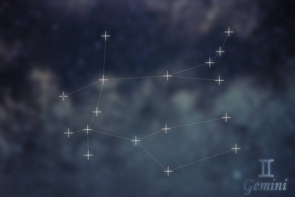 Gemini Constellation. Zodiac Sign Gemini constellation lines  Galaxy background Zodiac Sign - Photo, image