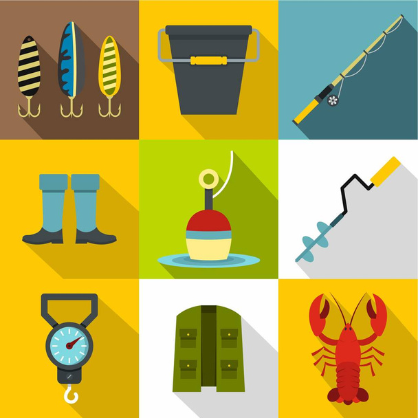 Catch fish icons set, flat style - Vector, Imagen