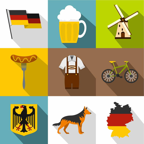 Tourism in Germany icons set, flat style - Vettoriali, immagini