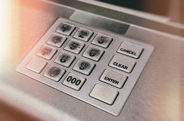 Bliska Atm Epp maszyna klawiatury lub przycisków bankomat (Cash M - Zdjęcie, obraz