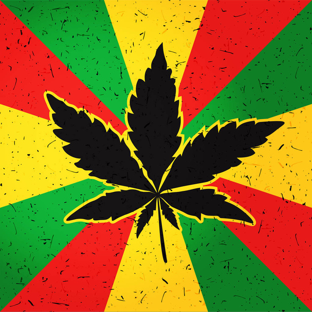 Cannabis leaf on grunge rastafarian flag. - Vetor, Imagem