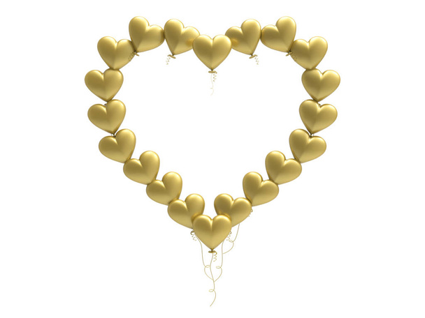 3D illustration gold balloon hearts frame  - Foto, afbeelding
