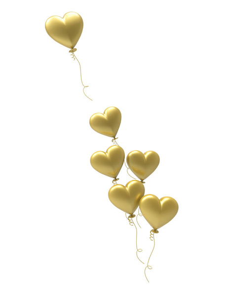 3D illustration gold balloon hearts - Foto, afbeelding