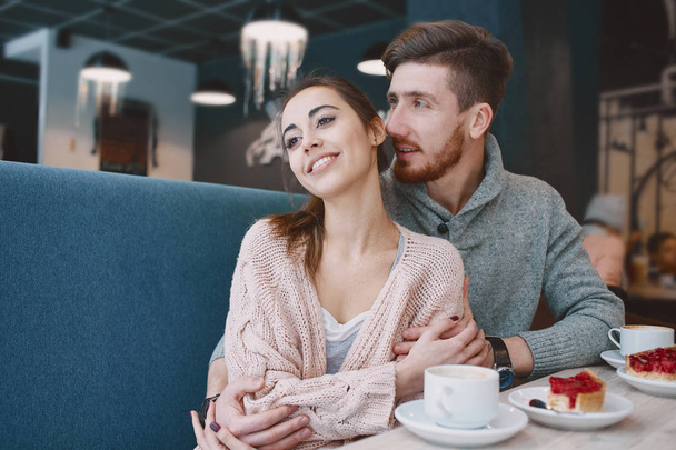 couple in love on a date in cafe in Valentines day - Фото, зображення