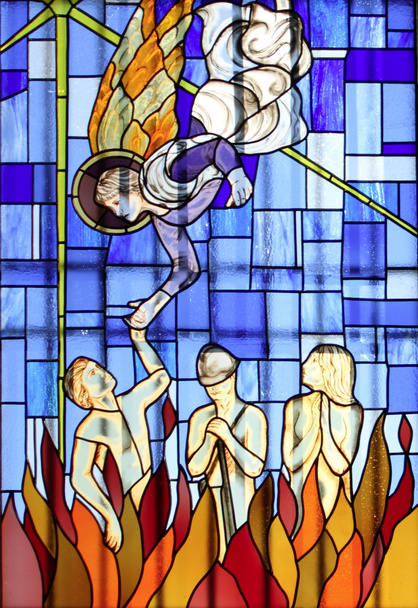 Engel und Dämonen, Kirchenfenster aus Glasmalerei - Foto, Bild
