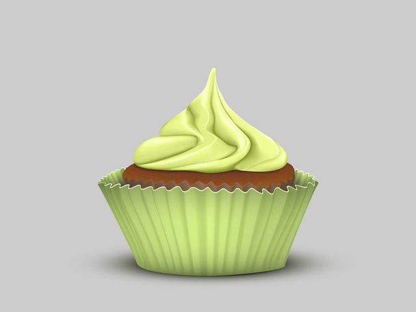 Delicious cupcake with green cream - Vetor, Imagem