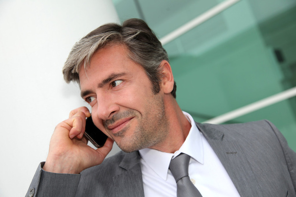 Portrait of handsome businessman talking on mobile phone - 写真・画像