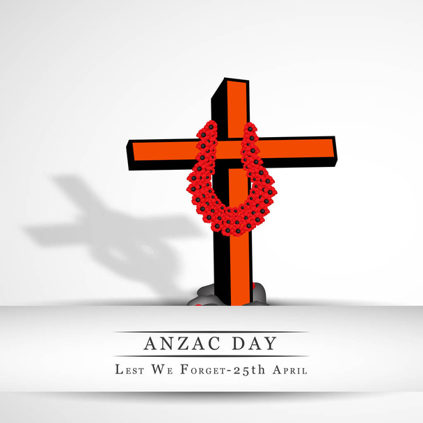 Ilustración de cruz con flor de amapola para el Día de Anzac
 - Vector, Imagen