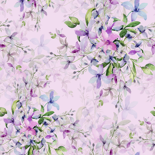  Χωρίς ραφή πρότυπο των άγριων λουλουδιών, Υδατογραφία εικόνας σε έγχρωμο φόντο - Φωτογραφία, εικόνα