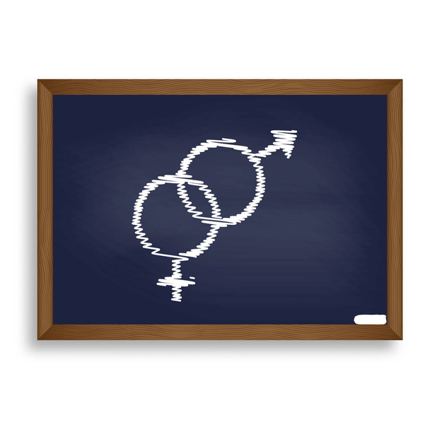 Σημάδι σύμβολο του σεξ. Άσπρη κιμωλία εικονίδιο μπλε Σχολικής Εφορείας με shad - Διάνυσμα, εικόνα