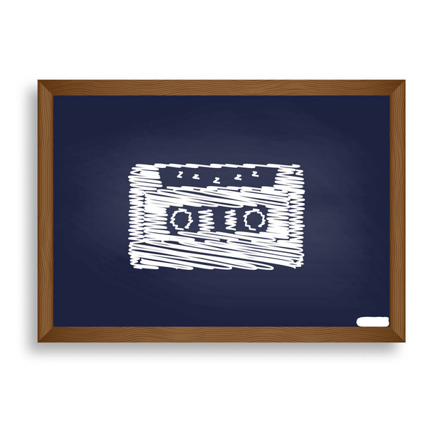 Cassettepictogram, geluidsband teken. Wit krijt pictogram op blauwe school  - Vector, afbeelding