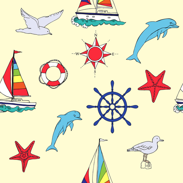 Морской бесшовный рисунок с кораблями
 - Вектор,изображение