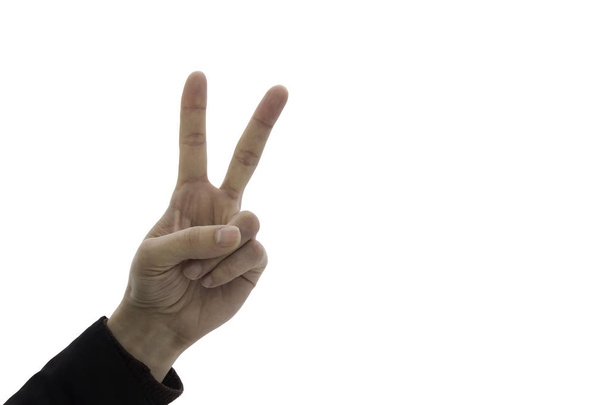 знак победы на пальцах руки изолированы
 - Фото, изображение