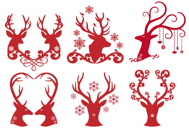 Christmas deer stag heads, vector - Vector, Image