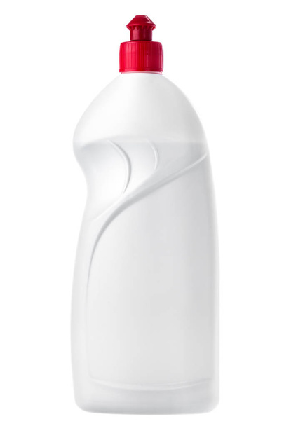 Botella de plástico blanco con cubierta roja
. - Foto, imagen