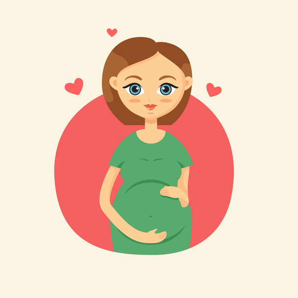 Χαριτωμένο έγκυος γυναίκα χαϊδεύει την κοιλιά της - Διάνυσμα, εικόνα