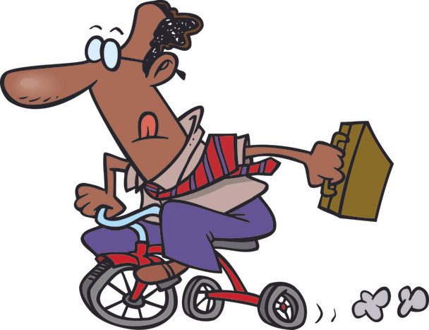 Uomo d'affari cartone animato in sella a un triciclo
 - Vettoriali, immagini