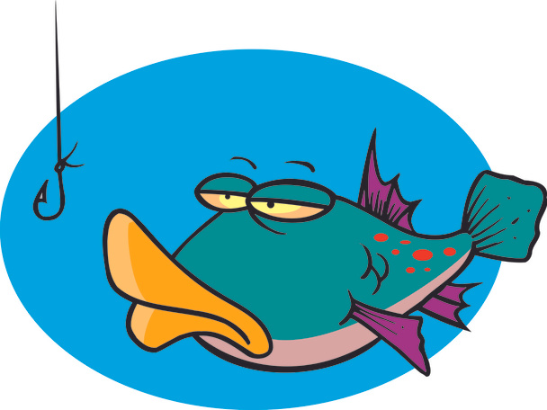 Cartoon Fish and Fishing Hook - Vector, Image