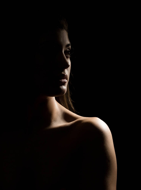 silhouette of nude beautiful asian woman on black background - Foto, Bild