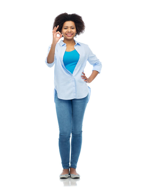 happy african american woman showing ok hand sign - Photo, Image